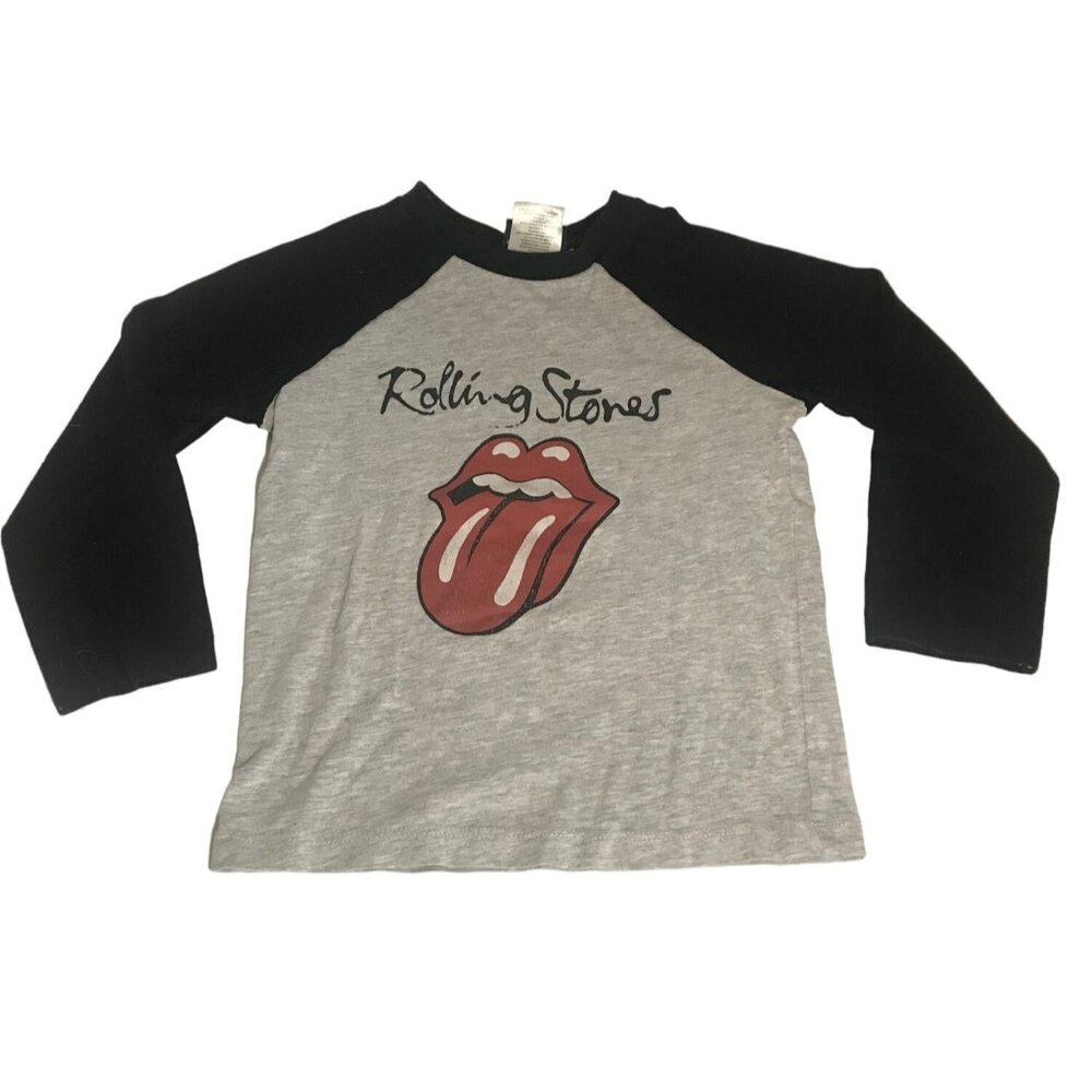 Rolling Stones T Shirt Kids Raglan Size 5T Black Grey Cotton Polyester Mick Jagg